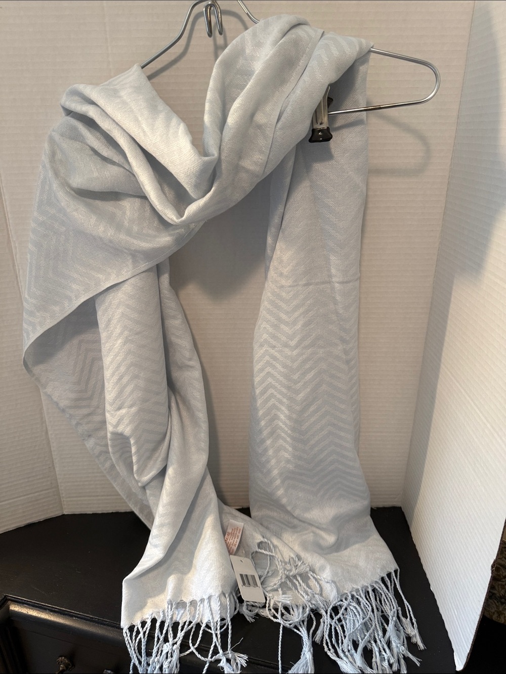 Light Silvery Blue Chevron Fringe Wrap Scarf - Soft Everyday Layering